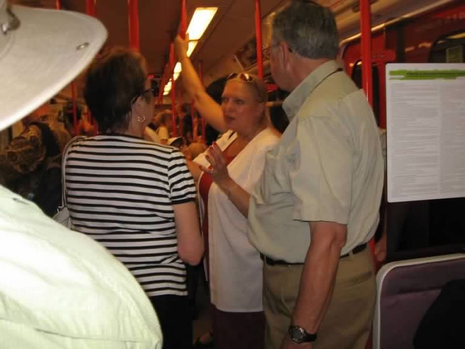 our ride on the train with our tour guide in white jacket