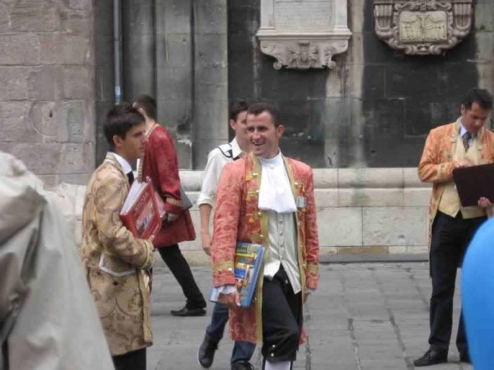 Vendors from the different halls selling tickets